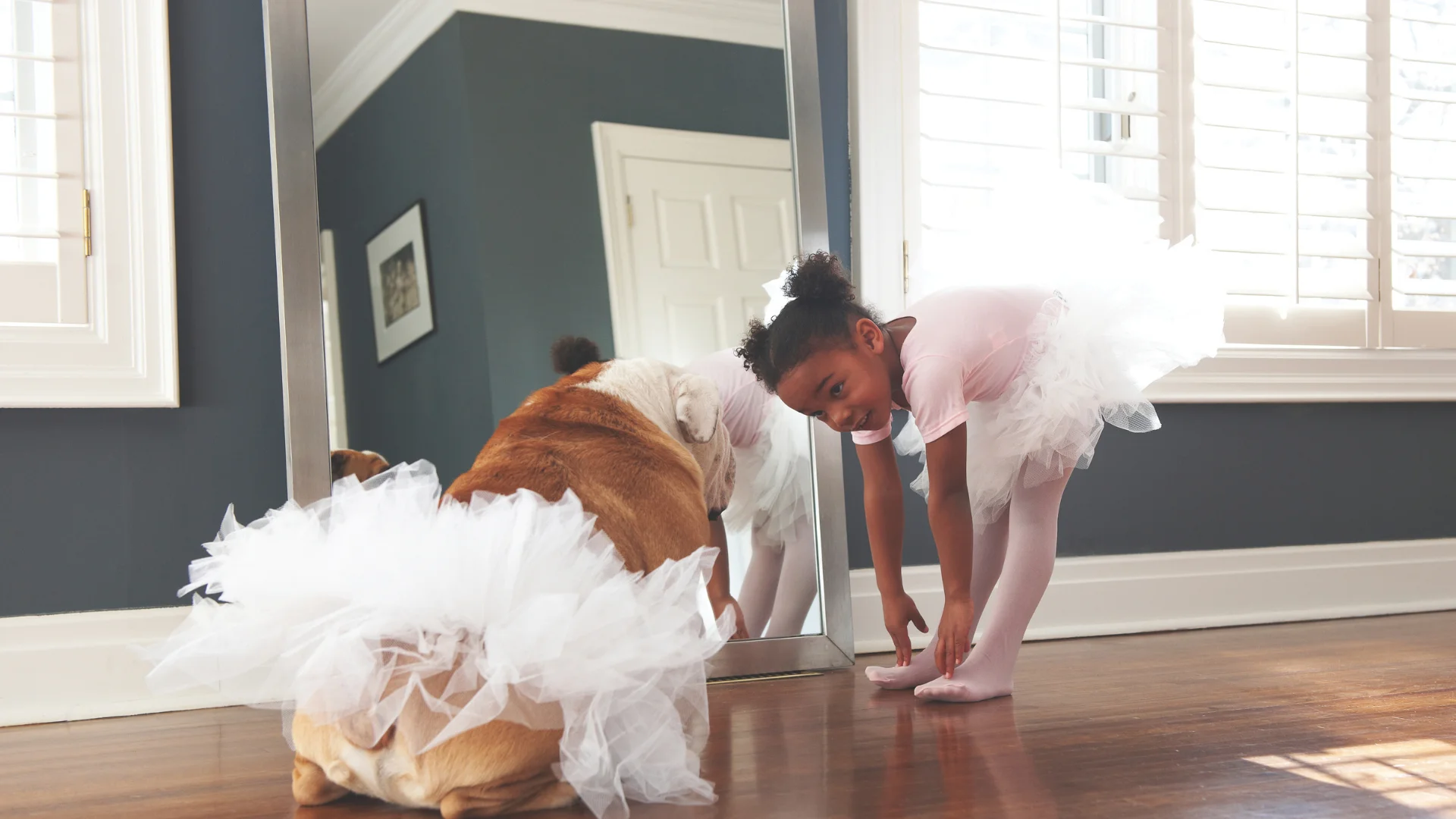 little girl and dog doing ballet little girl and dog doing ballet
